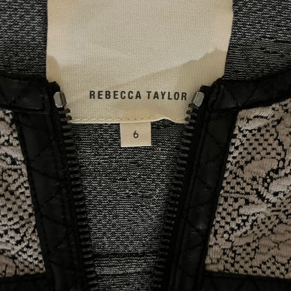 Rebecca Taylor Tan/Black Herringbone Wool/ Lambskin Leather Cropped Blazer - Picture 7 of 7